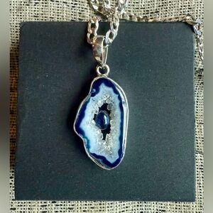The Landing Co. brand sapphire and geode necklace solid sterling natural stones